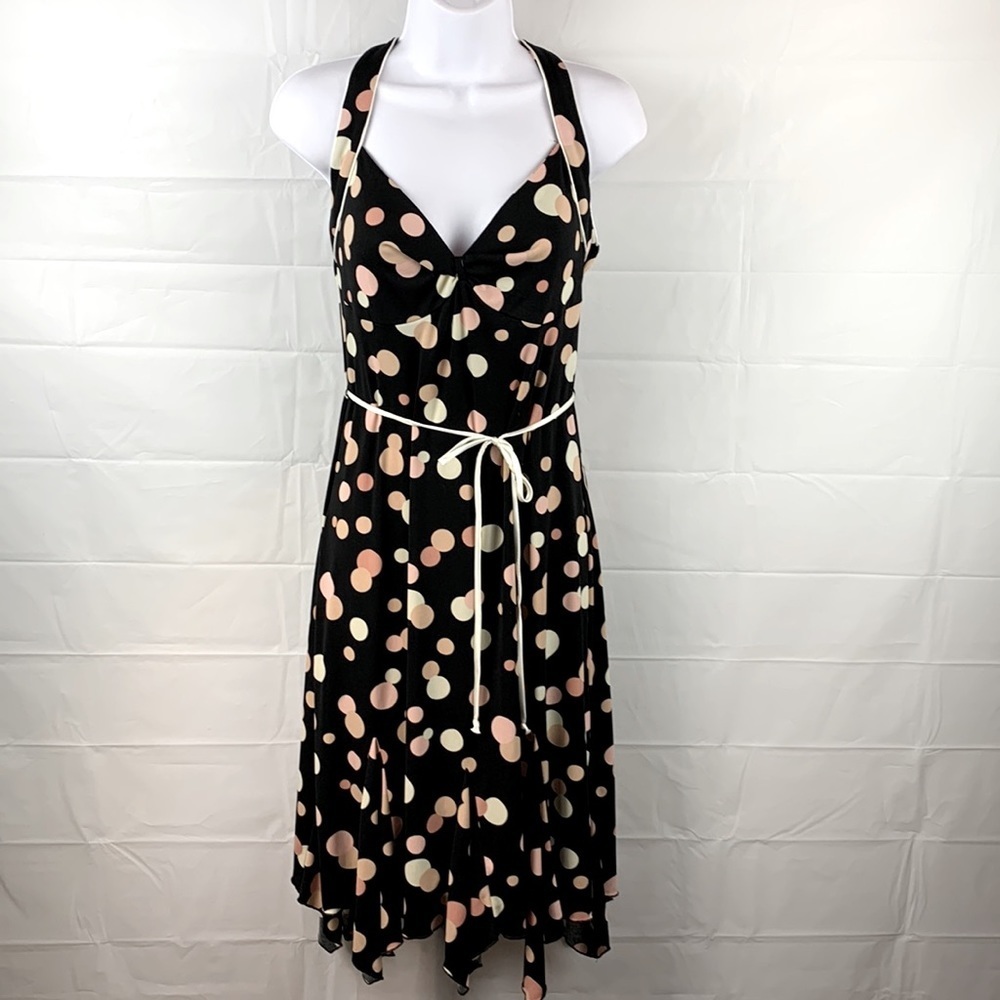 NWT B.Moss clothing company stretch summer black polka dot dress size 10